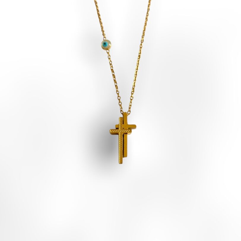 Cross with evil eye gold