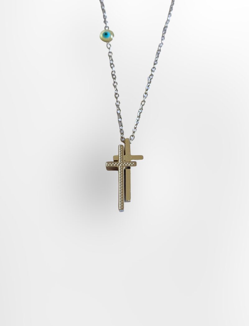 Cross with evil eye silver