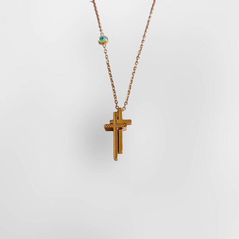 Cross with evil eye rose gold