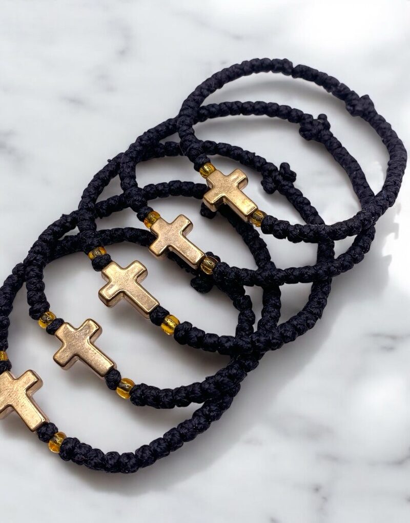 Komboskini black with gold cross