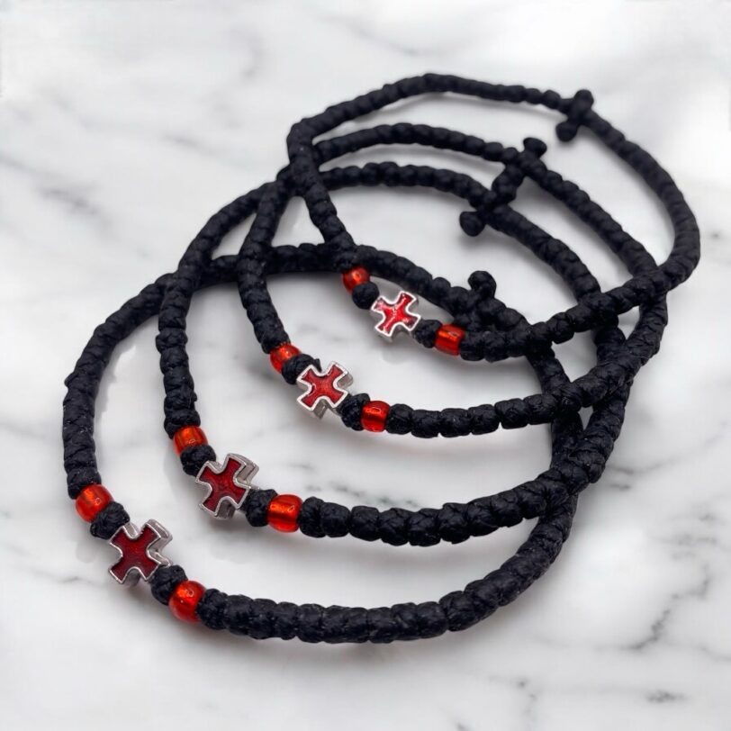 Komboskini black with red cross