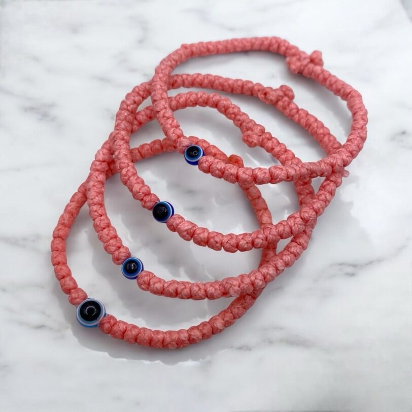 Komboskini pink with evil eye